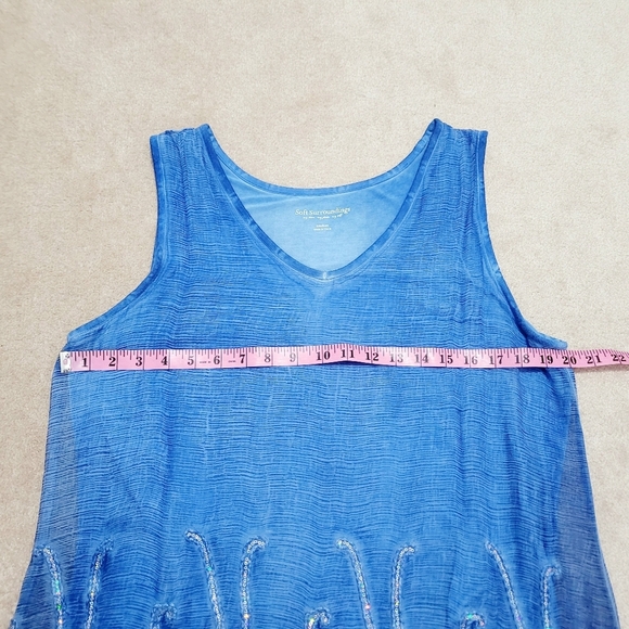 Soft Surroundings Size Medium 100% Silk Sleeveless Tunic Blue Embroidered Beaded - Picture 6 of 9